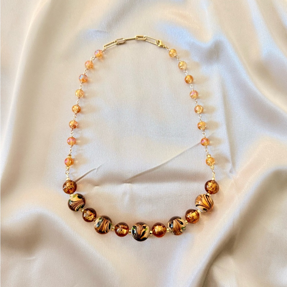 Gold-Filled Baltic Amber Murano Glass Beads Statement Necklace.